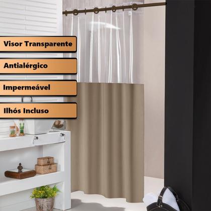 Imagem de Cortina Box Banheiro Para Varão Impermeável Com Visor