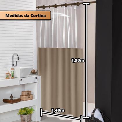 Imagem de Cortina Box Banheiro Para Varão Impermeável Com Visor