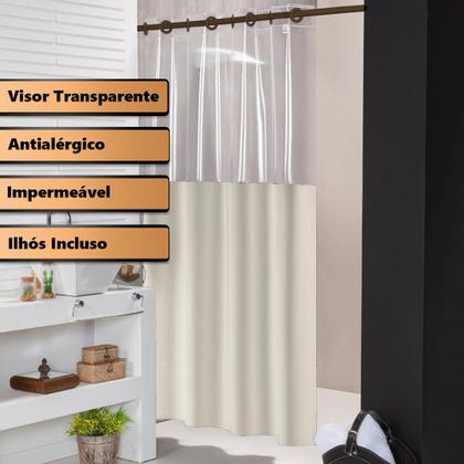 Imagem de Cortina Box Banheiro Para Varão Impermeável Com Visor