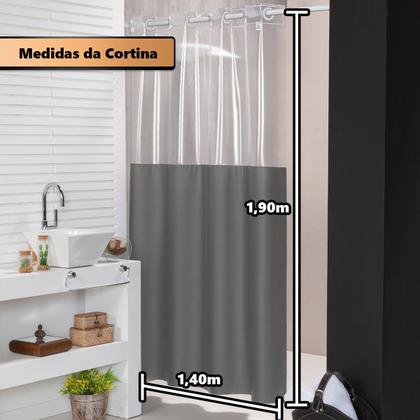 Imagem de Cortina Box Banheiro Para Varão Impermeável Com Visor
