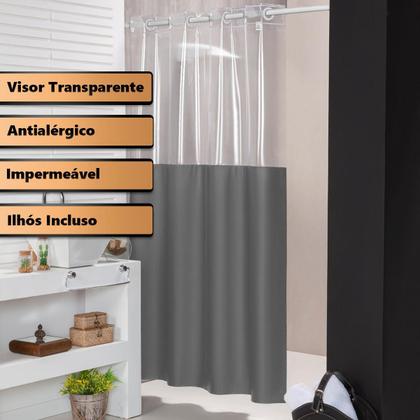 Imagem de Cortina Box Banheiro Para Varão Impermeável Com Visor