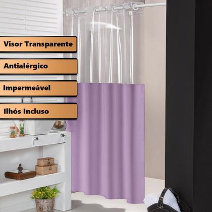 Imagem de Cortina Box Banheiro Para Varão Impermeável Com Visor