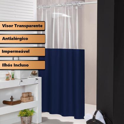 Imagem de Cortina Box Banheiro Para Varão Impermeável Com Visor