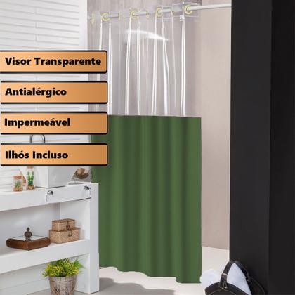 Imagem de Cortina Box Banheiro Para Varão Impermeável Com Visor