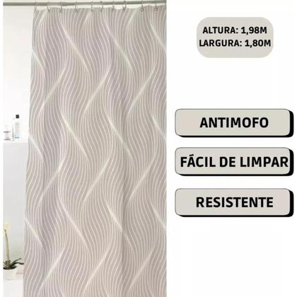 Imagem de Cortina Box Banheiro Poliéster 198x180cm Com Varão 70cm a 1,20m E Ganchos Lavável Antimofo Com Ganchos