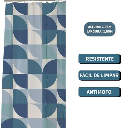 Imagem de Cortina Box Banheiro Poliéster Com Ganchos 198x180cm Diversas Estampas Lavável