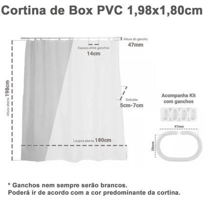 Imagem de Cortina Box Banheiro Pvc Grossa Com Ganchos 198X180Cm Uzoo