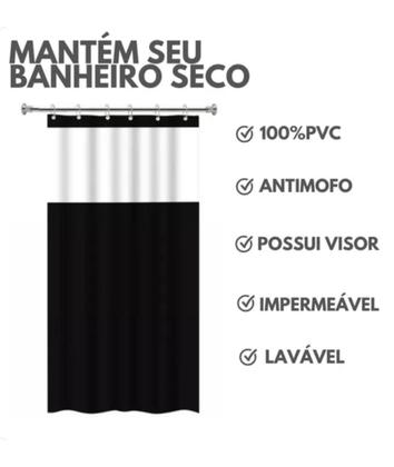 Imagem de Cortina Box Com Ganchos Antimofo Em Pvc 1,38 X 1,98 C/ Visor