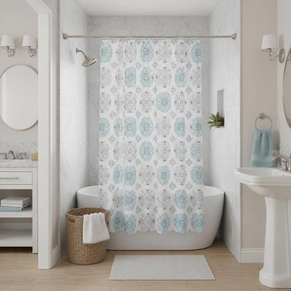 Imagem de Cortina Box Peva Círculos Cinza E Azuis 180X160Cm - Uzoo