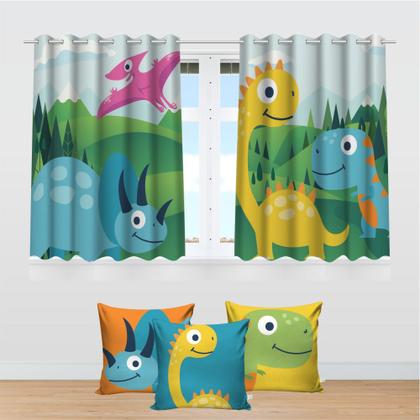 Imagem de Cortina com 3 Capa de Almofadas Dino Cute