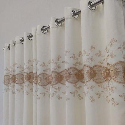 Imagem de Cortina Com Gripir Bordada Alto Padrão Para Varão Bastão Janela até 1,50m