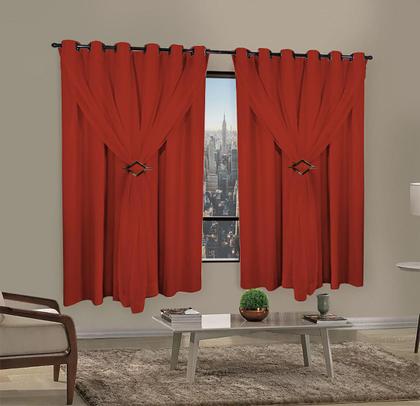 Imagem de Cortina Corta Luz 2,00m X 1,30m 100% Blackout Com Voil Vermelho Para Sala Ou Quarto Para Varão Simples