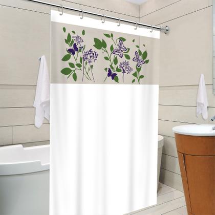 Imagem de Cortina De Box Com Visor Decorada  Antimofo Pvc Várias Cores