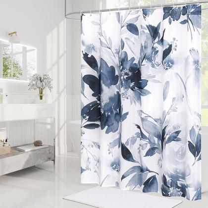 Imagem de Cortina de chuveiro Litabel Navy Aquarela Floral 180x180cm