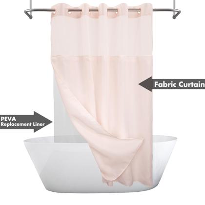 Imagem de Cortina de chuveiro River Dream No Hook Slub texturizada rosa 180x180cm