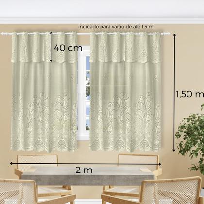 Imagem de Cortina de Cozinha de Renda com Tulipas Deixa a Claridade Entrar 2 x 1,5 m + 40cm Bandô
