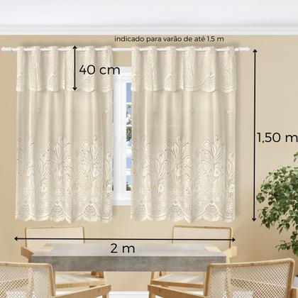 Imagem de Cortina de Cozinha de Renda com Tulipas Deixa a Claridade Entrar 2 x 1,5 m + 40cm Bandô