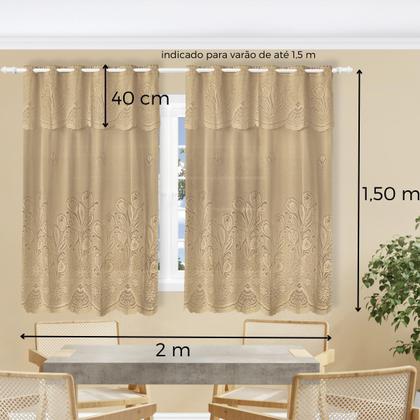 Imagem de Cortina de Cozinha de Renda com Tulipas Deixa a Claridade Entrar 2 x 1,5 m + 40cm Bandô