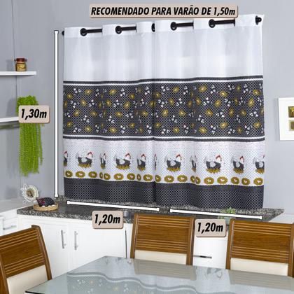 Imagem de Cortina De Cozinha Estampada - 2,40x1,30 Tecido Oxford Galinha