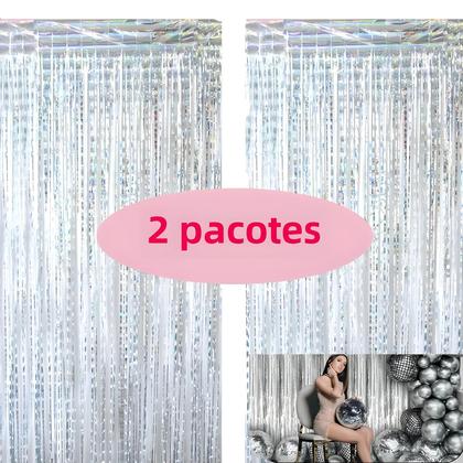 Imagem de Cortina de Folha Metálica Prateada com Franjas - Kit com 2 Unidades - Decoração para Festa de Aniversário