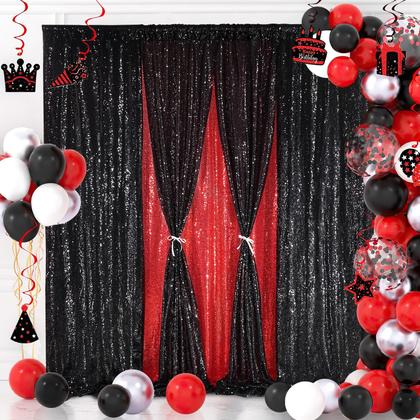 Imagem de Cortina de fundo de lantejoulas QueenDream Black 2,1 m x 2,1 m