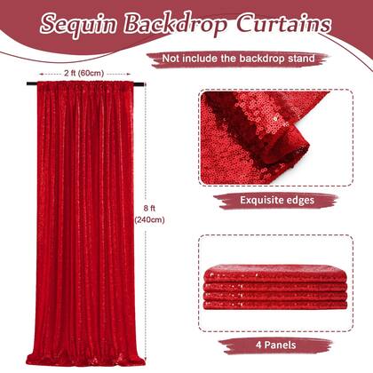 Imagem de Cortina de fundo de lantejoulas SoarDream Red 60x240cm 4 peças