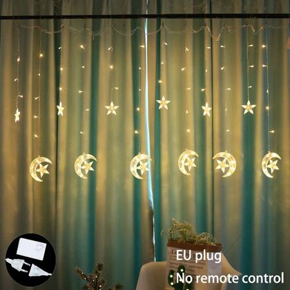 Imagem de Cortina de LED Luzes de Natal Estrela Lua Pisca Pisca 110v Branco Quente Colorido 3,60m Luminaria Natal