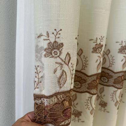 Imagem de Cortina De Linho Bordado Guipir Com Forro Microfibra 3,00x2,20