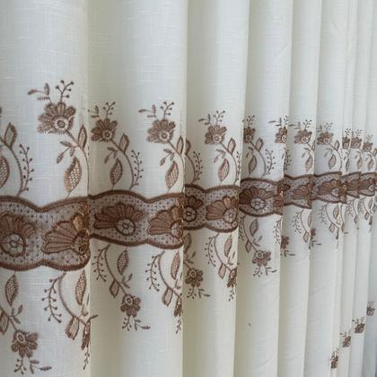 Imagem de Cortina De Linho Bordado Guipir Com Forro Microfibra 3,00x2,20
