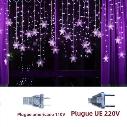 Imagem de Cortina de Luzes de LED Natal 2024 - Flocos de Neve - 8 Modos Pisca-Pisca