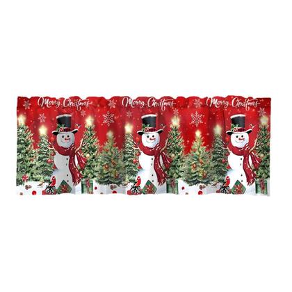 Imagem de Cortina De Natal Com Bolso Para Varão E Sanefa Para Decoração De Janelas De Sala De Estar, Cozinha E