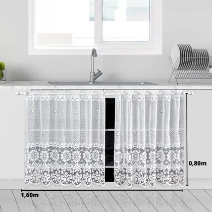 Imagem de Cortina de Pia de Cozinha Stilo em Renda para Varão Branca 160x80cm 