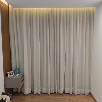 Imagem de Cortina De Voal Linho Com Forro Blackout Wave Trilho Suíço Sob Medida 8,00x2,60