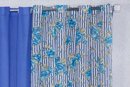 Imagem de Cortina Decorativa para Sala Quarto Escritório Malha Gel Ilhós Mista 6,00m x 2,80m Estampa 3 Floral Azul