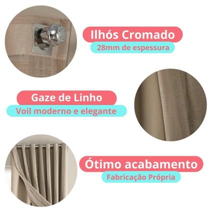 Imagem de Cortina Gaze de Linho com Blackout em Tecido 2,80m x 1,70m Para Janela Quarto e Sala