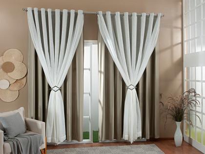 Imagem de Cortina Gaze De Linho Forro Blackout 8,00x2,40m Sala E Quarto Varias Cores