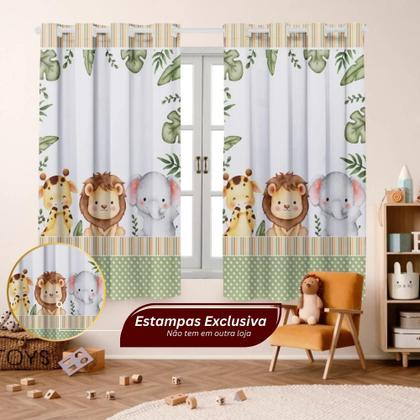 Imagem de Cortina Infantil Safari Baby 2,00x1,50 Decorativa para Quarto e Janela