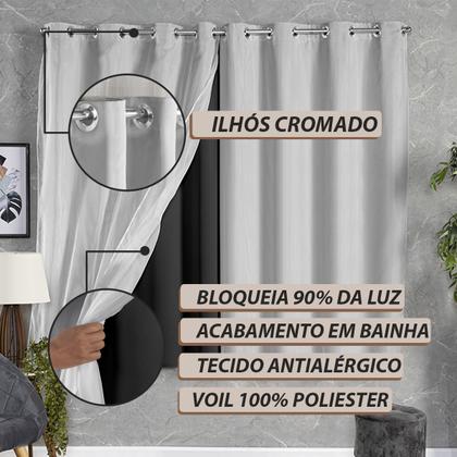 Imagem de Cortina Janela Quarto Tecido Blackout Com Voil 2,00 x 1,40 