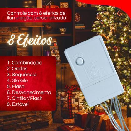 Imagem de Cortina LED pisca pisca 3m Estrela e Lua Bivolt com 8 Modos de Luz e Conexão Extra para Decoração Natalina