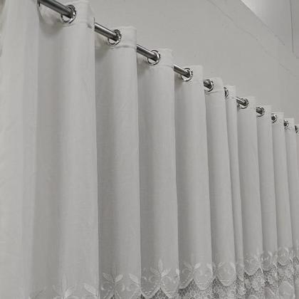 Imagem de Cortina Luxuosa De Voil Linho Bordado Guipir Com Forro Microfibra 3,00x2,50