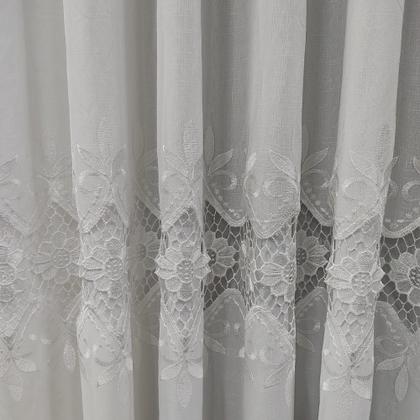 Imagem de Cortina Luxuosa De Voil Linho Bordado Guipir Com Forro Microfibra 3,00x2,50