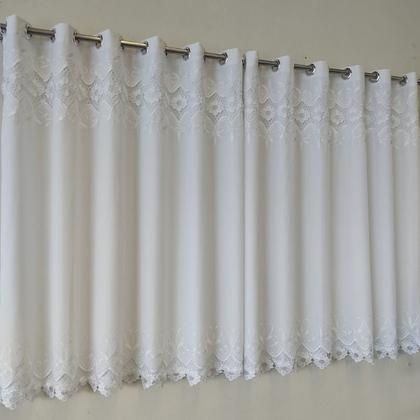 Imagem de Cortina Luxuosa Voal Guipir Bordado Com Forro Microfibra 3,00x1,80