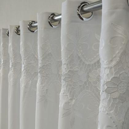 Imagem de Cortina Luxuosa Voal Guipir Bordado Com Forro Microfibra 3,00x1,80