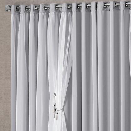 Imagem de Cortina Mabelle 3,00m x 2,50m Cinza Semi Blackout Com Voal Sala ou Quarto Para Varão Simples
