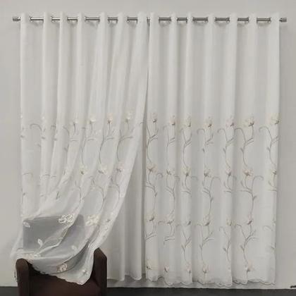 Imagem de Cortina Para Bastão Voal Bordado Com Forro Microfibra leve Para Varão 5,00x2,50