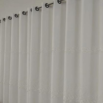 Imagem de Cortina Para Bastão Voil Bordado Com Forro Microfibra P/Varão 3,00X2,50