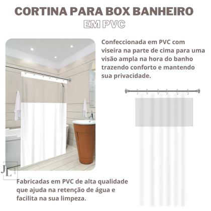 Imagem de Cortina Para Box Banheiro 100% Pvc Antimofo 1,38 X 1,98 Com Visor