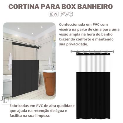 Imagem de Cortina Para Box Banheiro 100% Pvc Antimofo 1,38 X 1,98 Com Visor