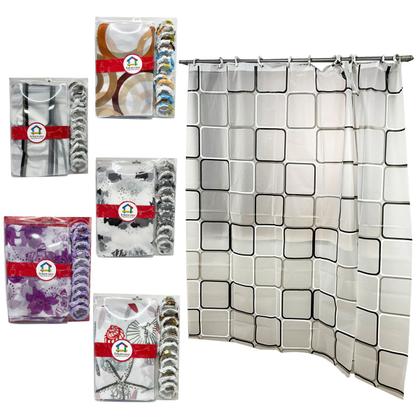 Imagem de Cortina Para Box Banheiro Com Ganchos 100% Poliester 180cm