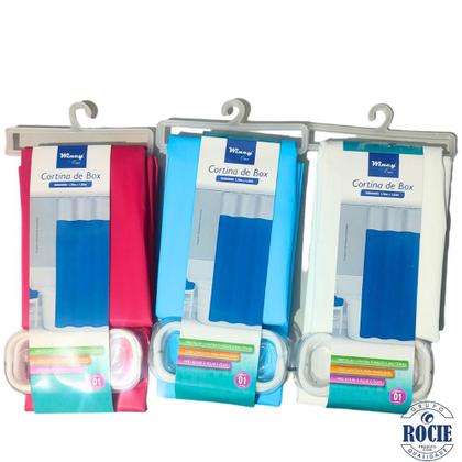 Imagem de Cortina Para Box De Banheiro Com Visor Transparente Ganchos 1,78X1,83M Coloridas Varidadas Wincy